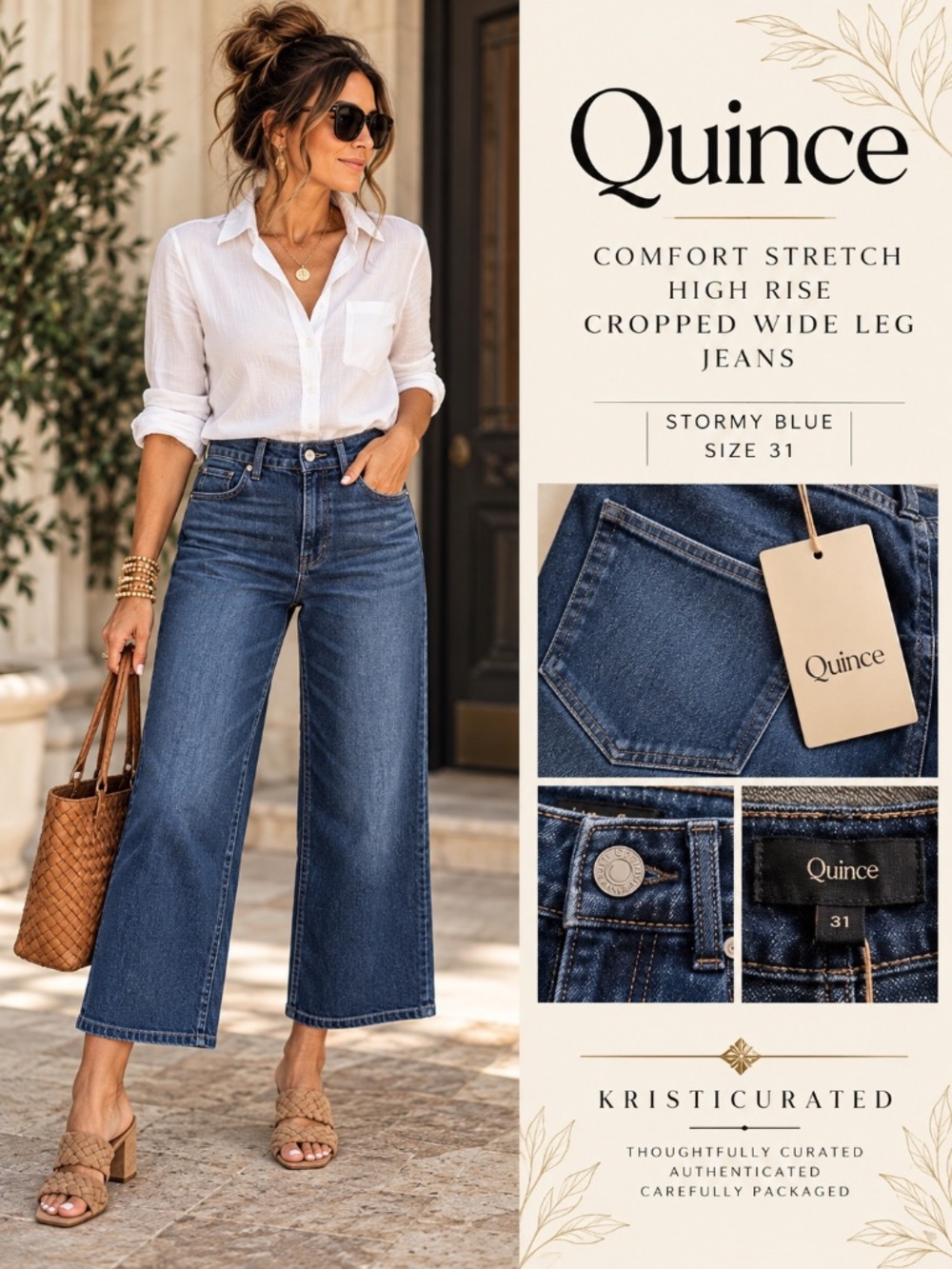 Quince Comfort Stretch High Rise Cropped Wide Leg Jeans – Stormy Blue – Size 31